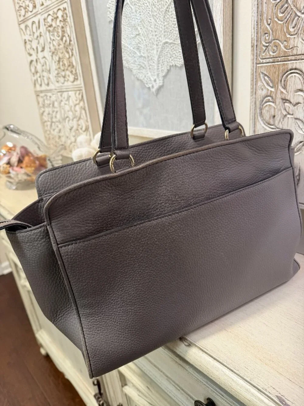 Kate Spade Gray Tote Bag with Snakeskin Print & Gold Hardware
